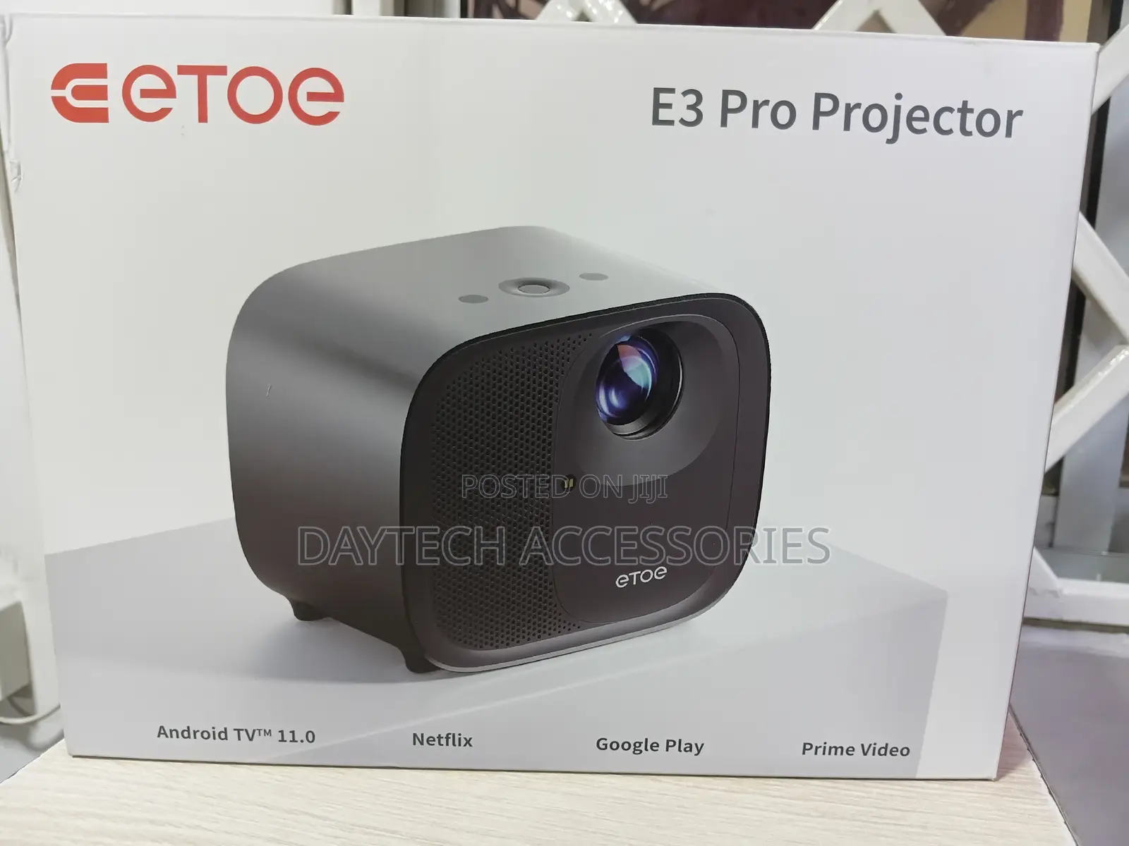 This Is an Etoe E3 Pro 1080p Smart Projector.