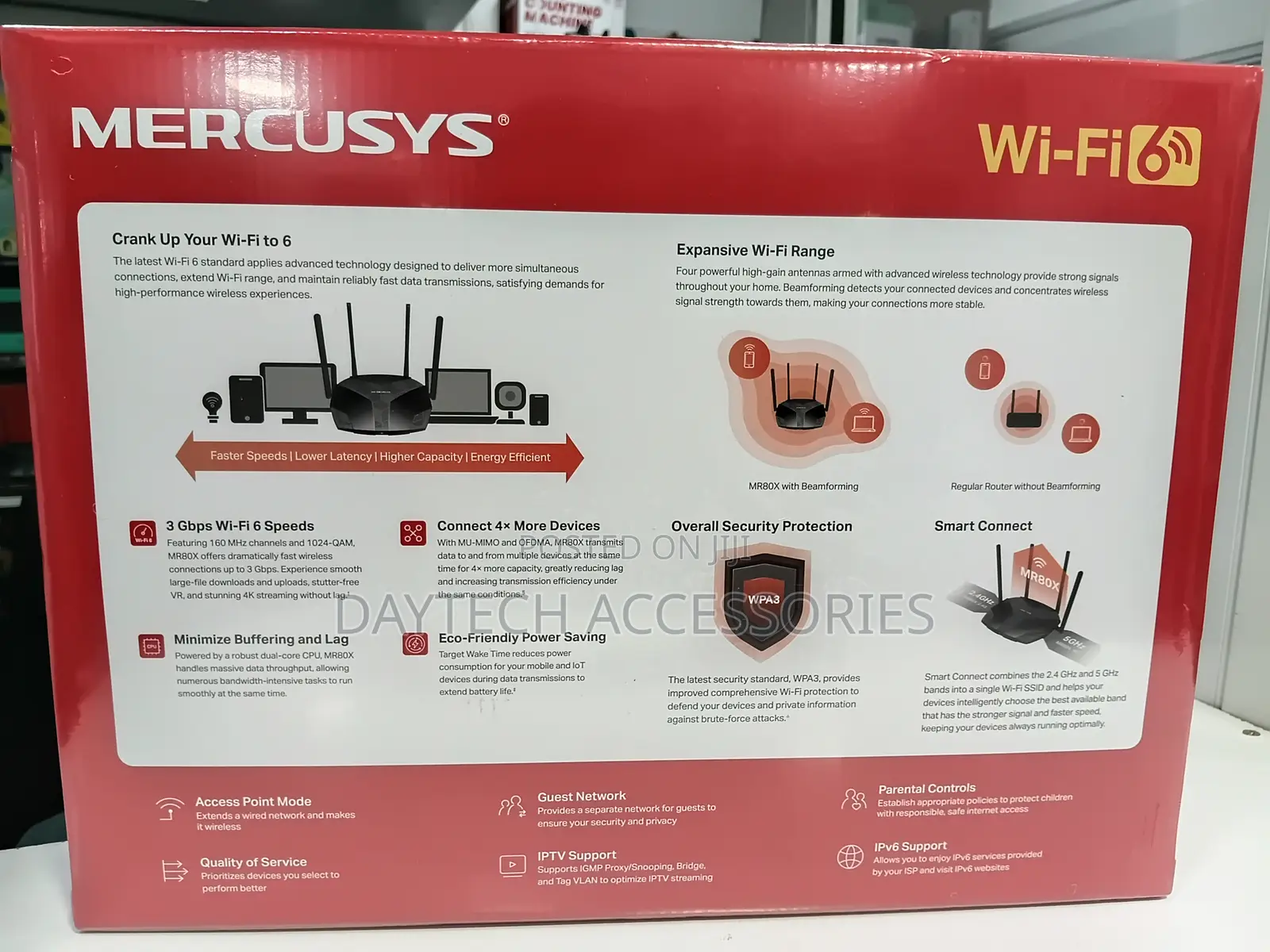 Mercusys Mr80x Ax3000 Dual-Band Wi-Fi 6 Router With Four Antennas.