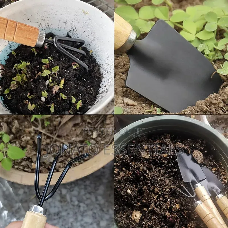 3-piece Mini Gardening Tool Set - Durable Wood Handle