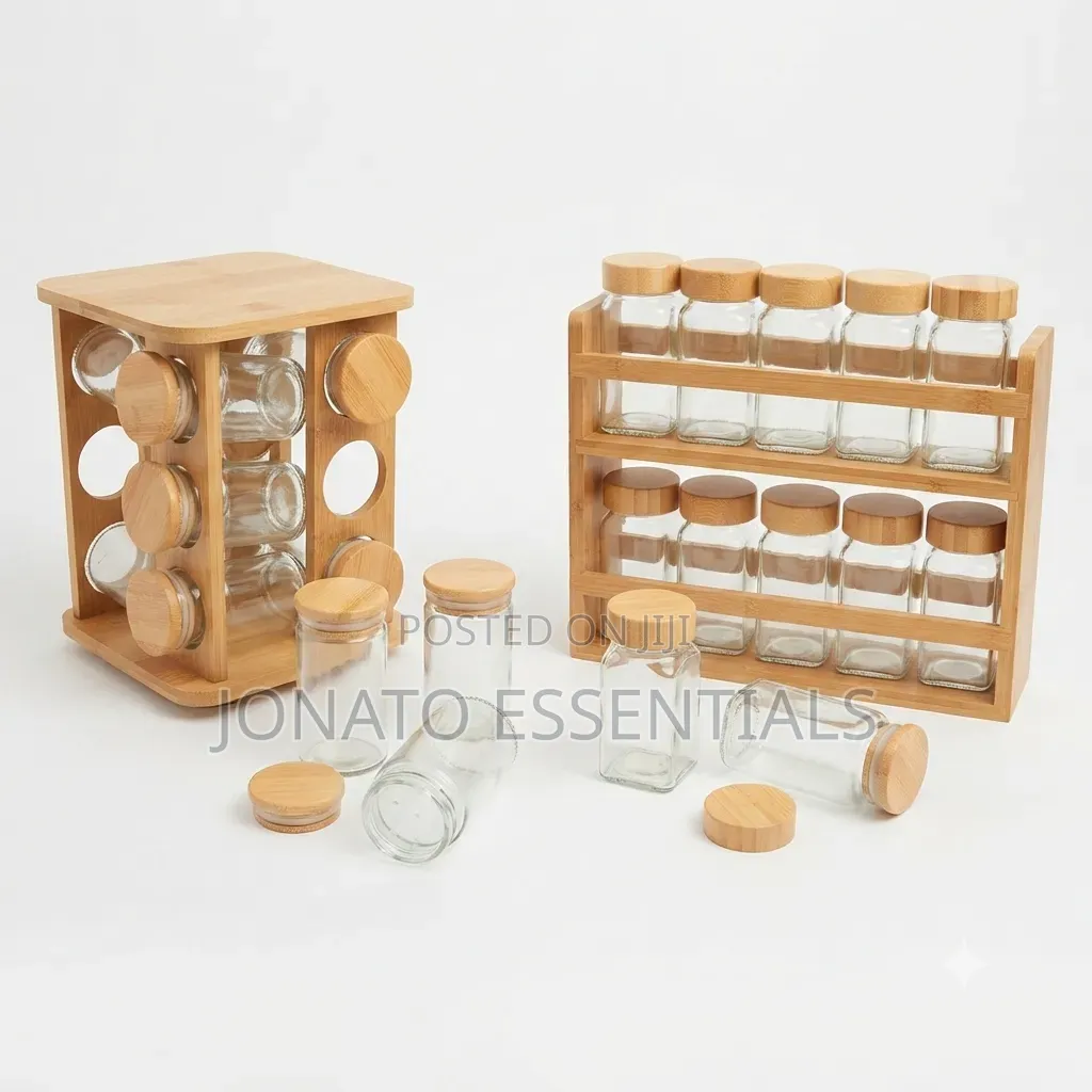 12-piece Wooden Spice Rack Set With Glass Jars