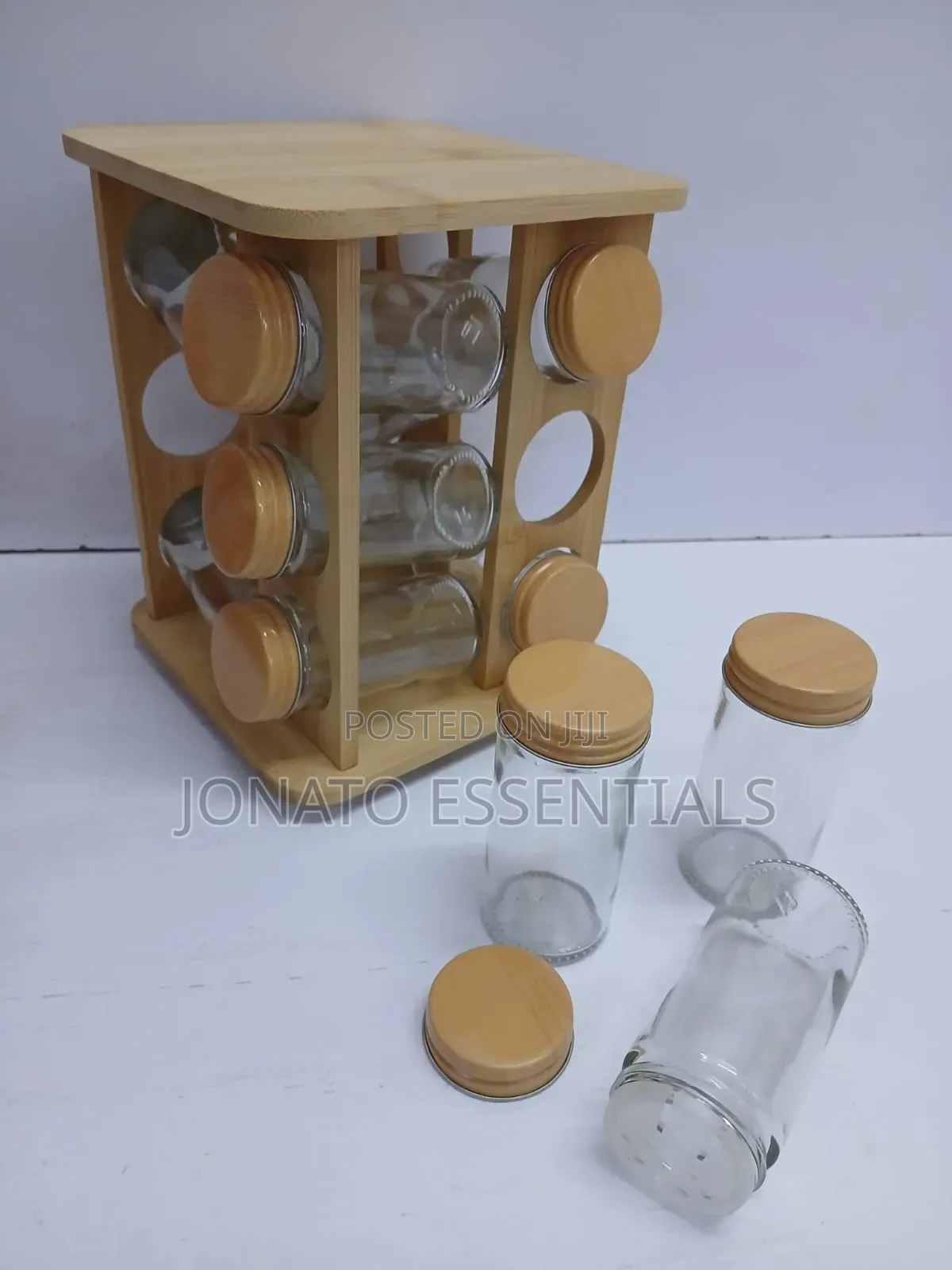 12-piece Wooden Spice Rack Set With Glass Jars