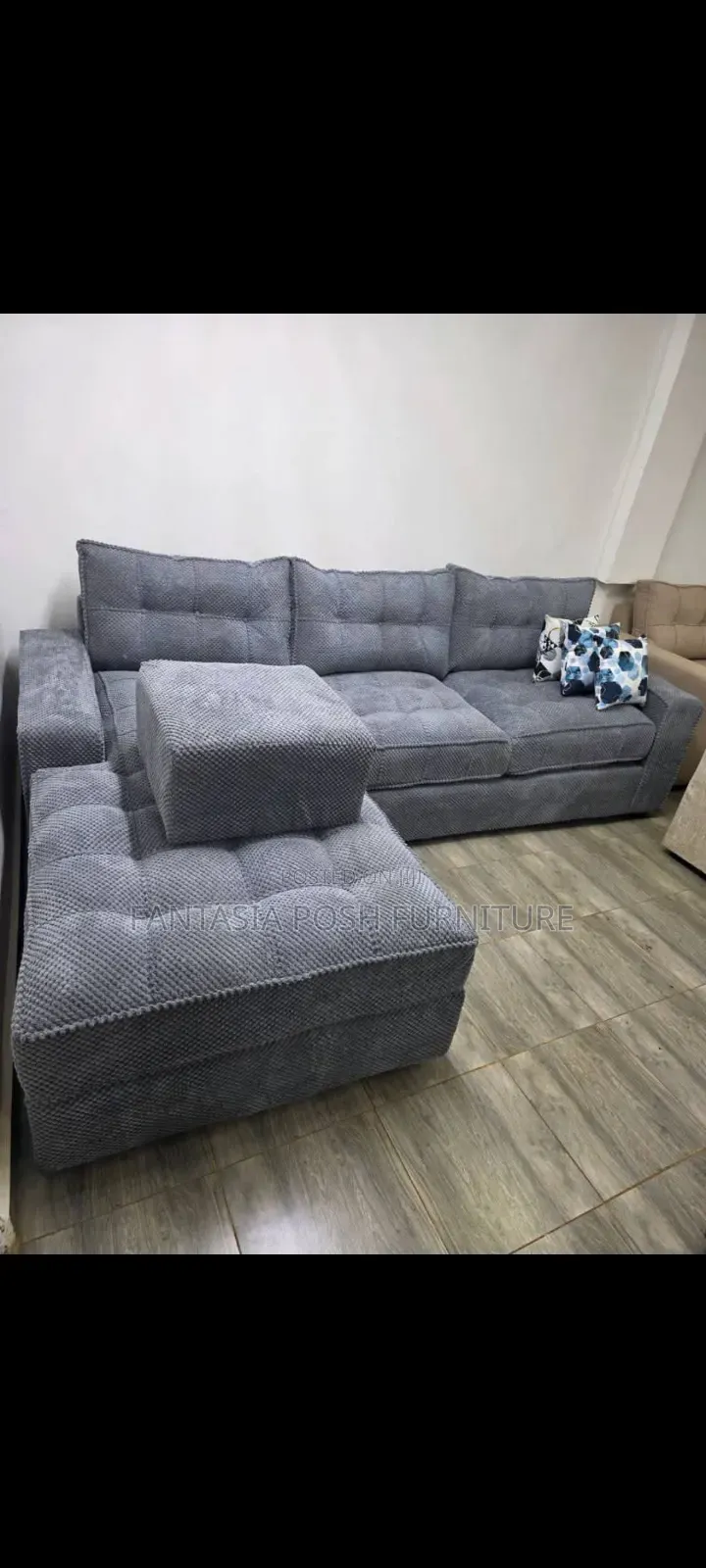 Grey L Shape Sofa + Ottoman (Free Delivery)