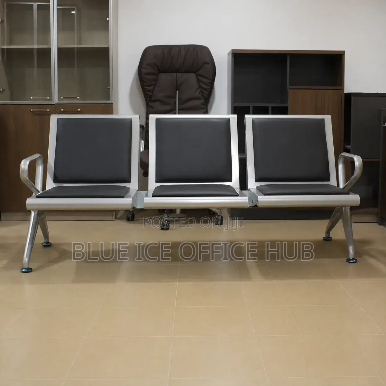 Black 3 Seater Waiting Bench