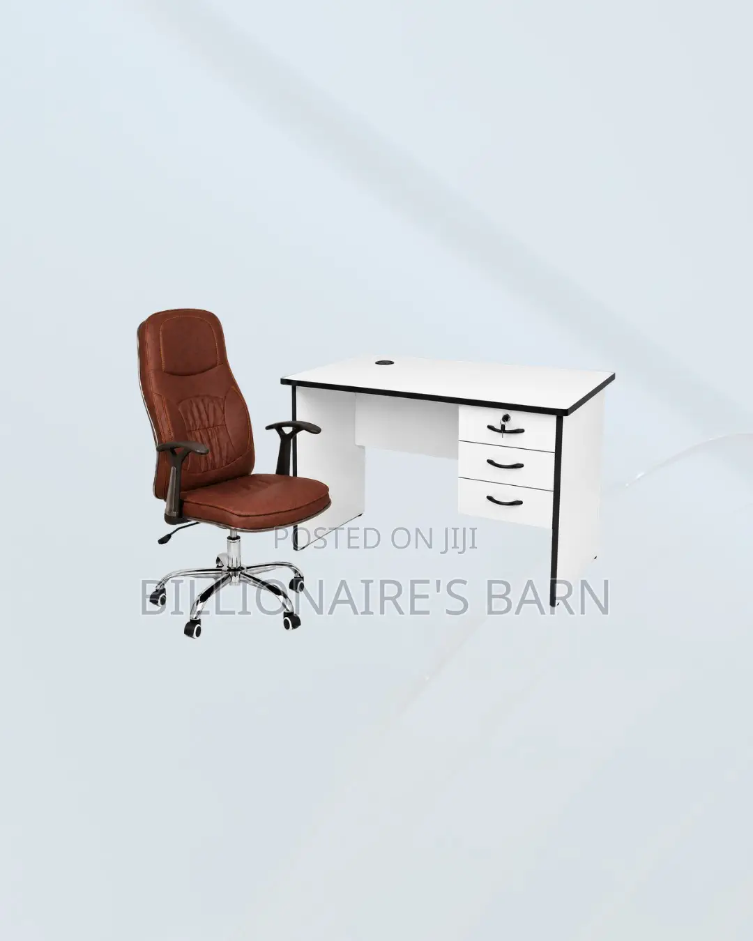 Practical 1m Desk and Brown Executive Leather Chair, Desk Productivity