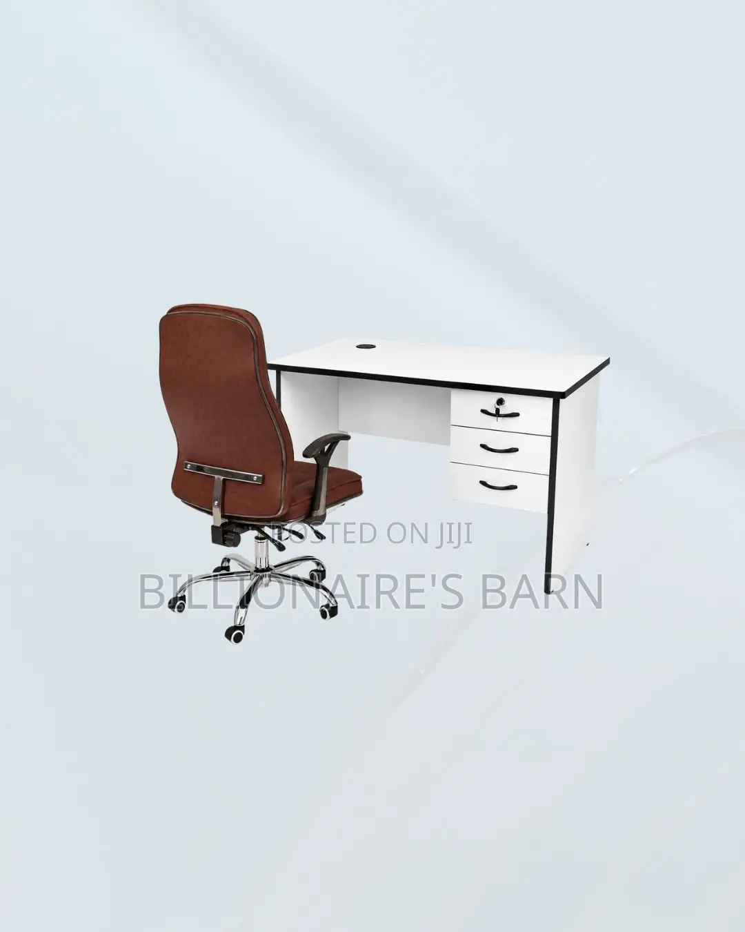 Practical 1m Desk and Brown Executive Leather Chair, Desk Productivity