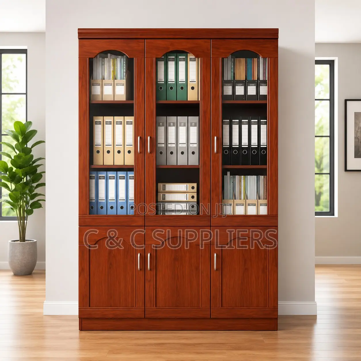 3-Door's Mahogany Glass Front Cabinet