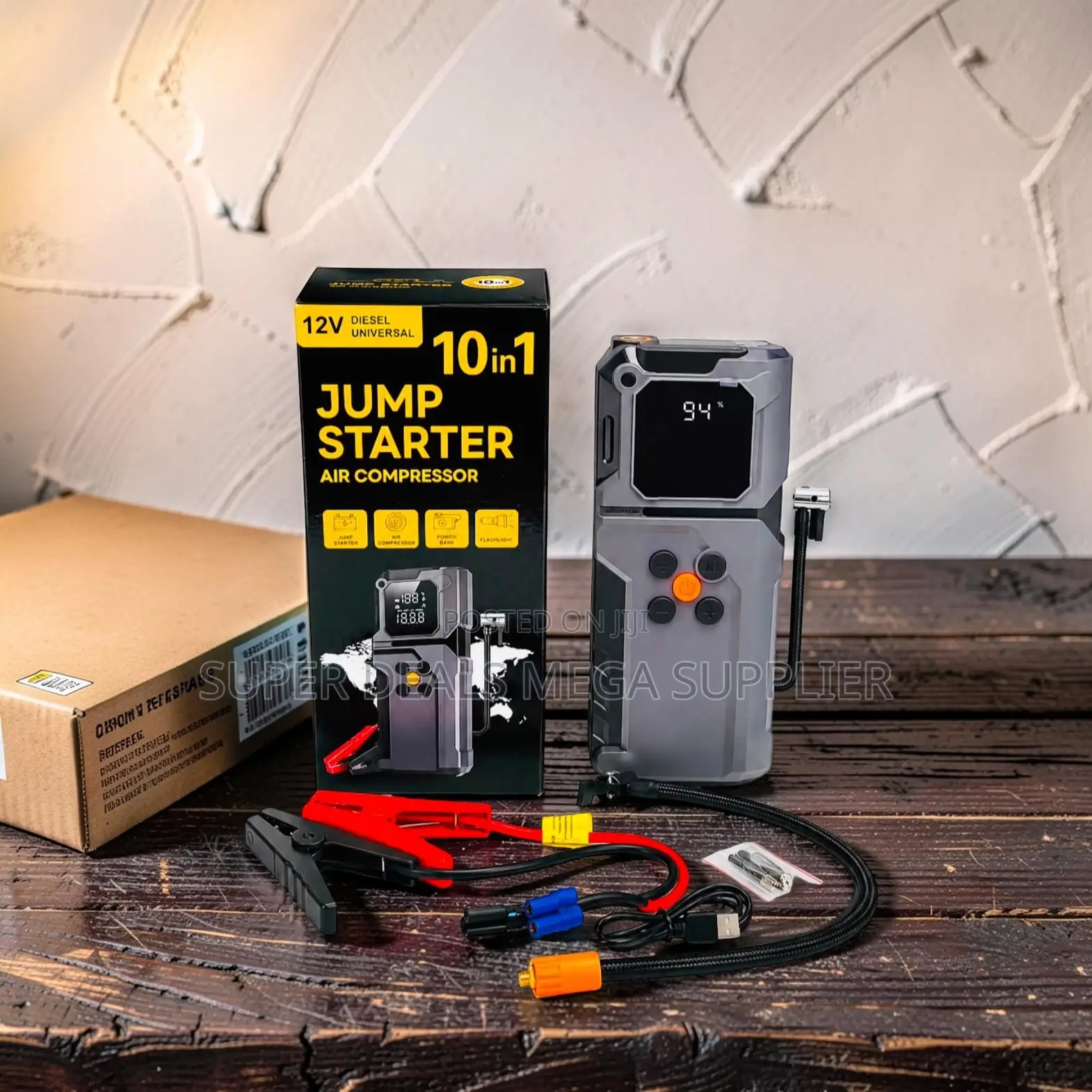 Portable 10-in-1 Car Jump Starter Digital Air Compressor Inflator
