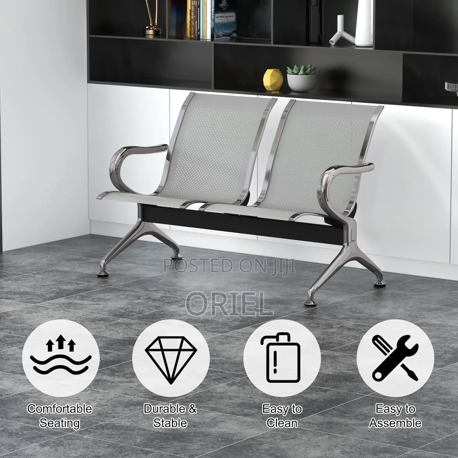Office Chair : 2-Seater Steel Waiting Reception Bench
