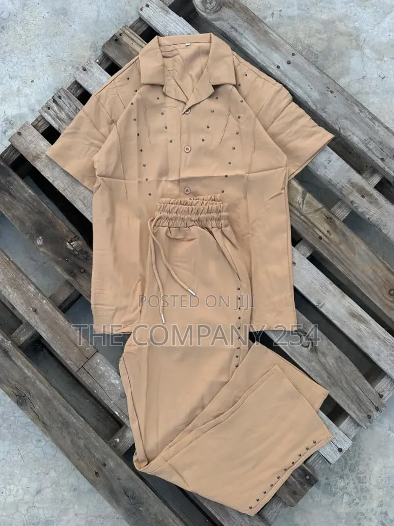 Quality Casual Designer 2 Piece Short Sleeved Shirts and Trousers