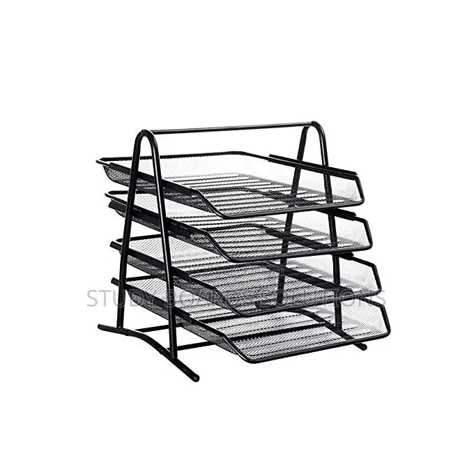 4-Tier Black Metal Mesh Desk Organizer - A4 Document Holder