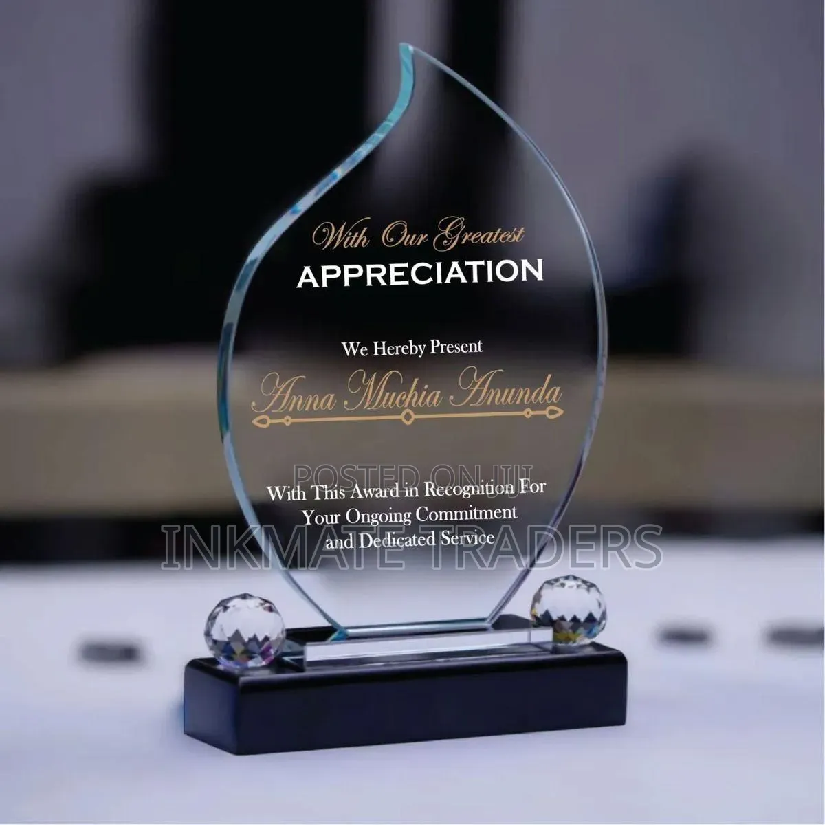 Crystal Glass Appreciation Award Trophy