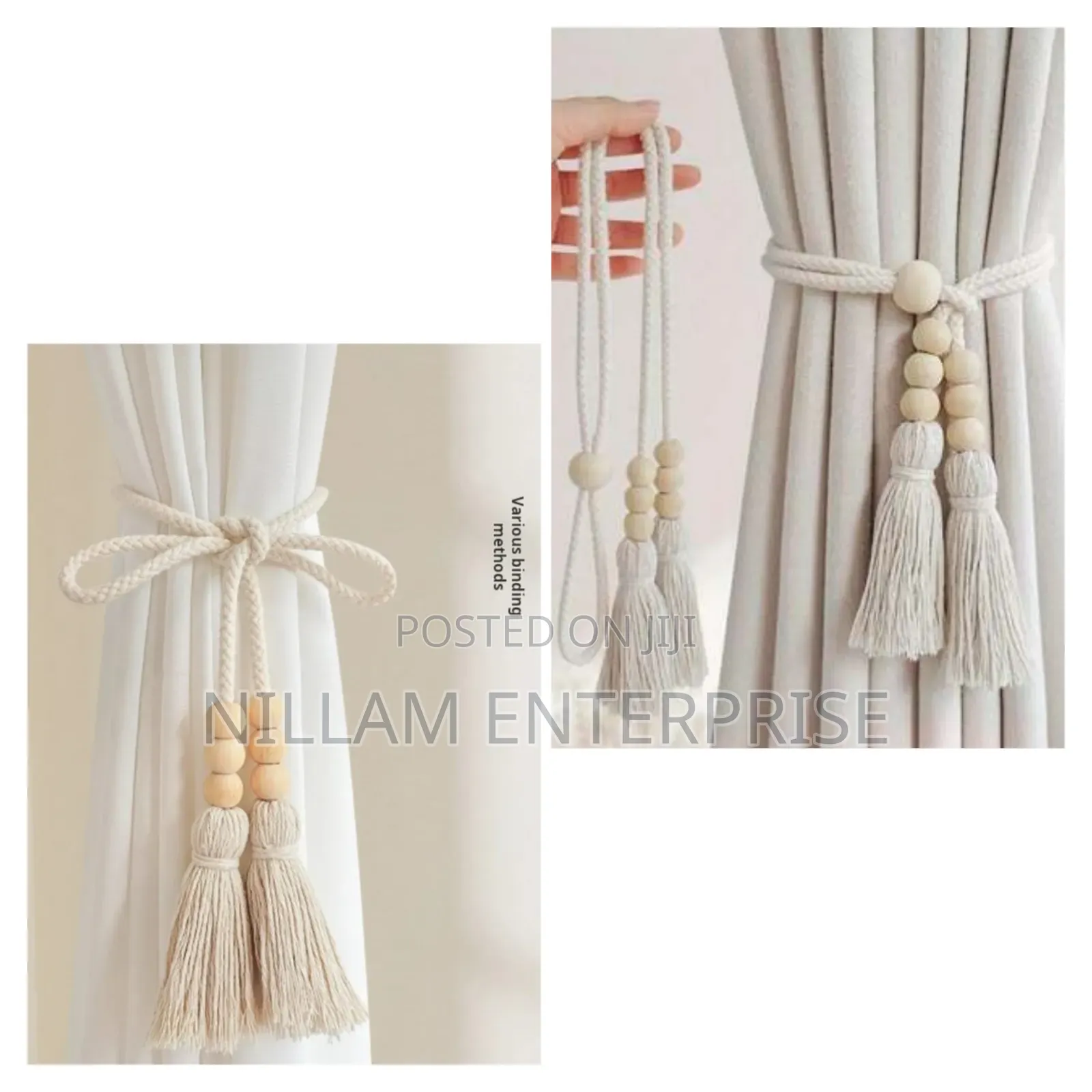 Curtain Tieback With Wooden Beads and Elegant Tassels