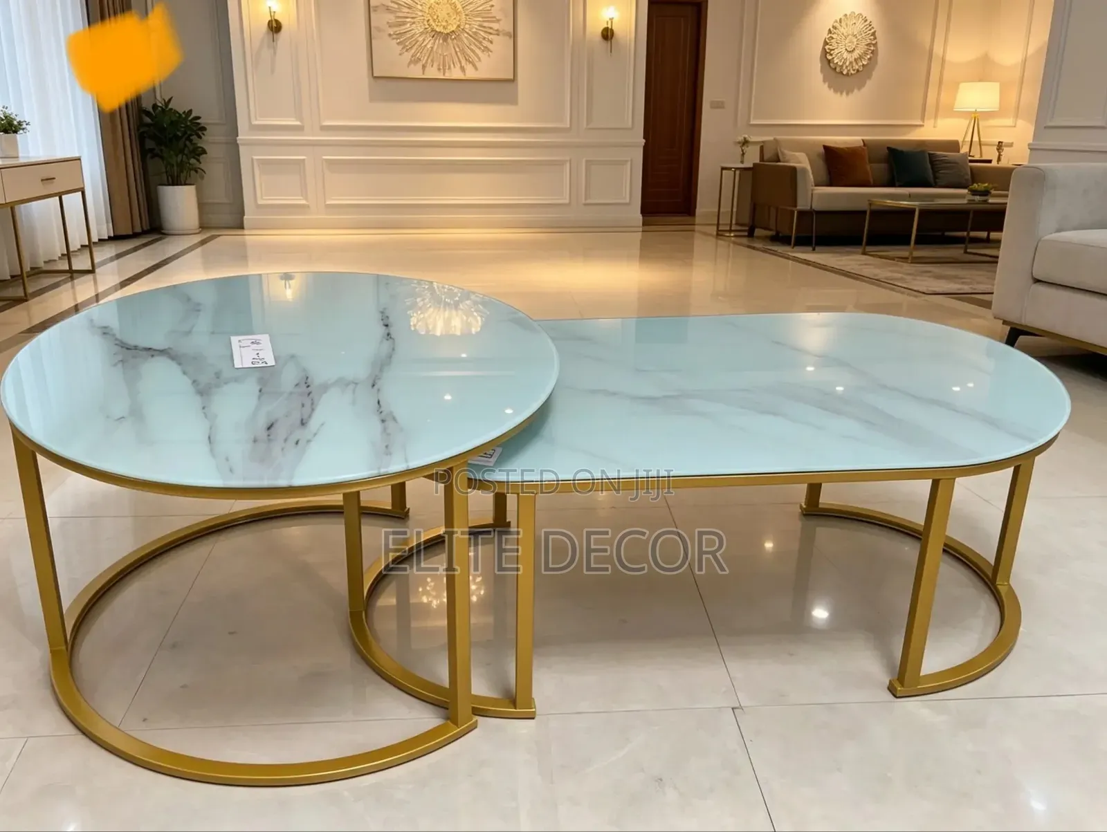2 in 1 White Marble Nesting Coffee Table – Modern Glass Effect