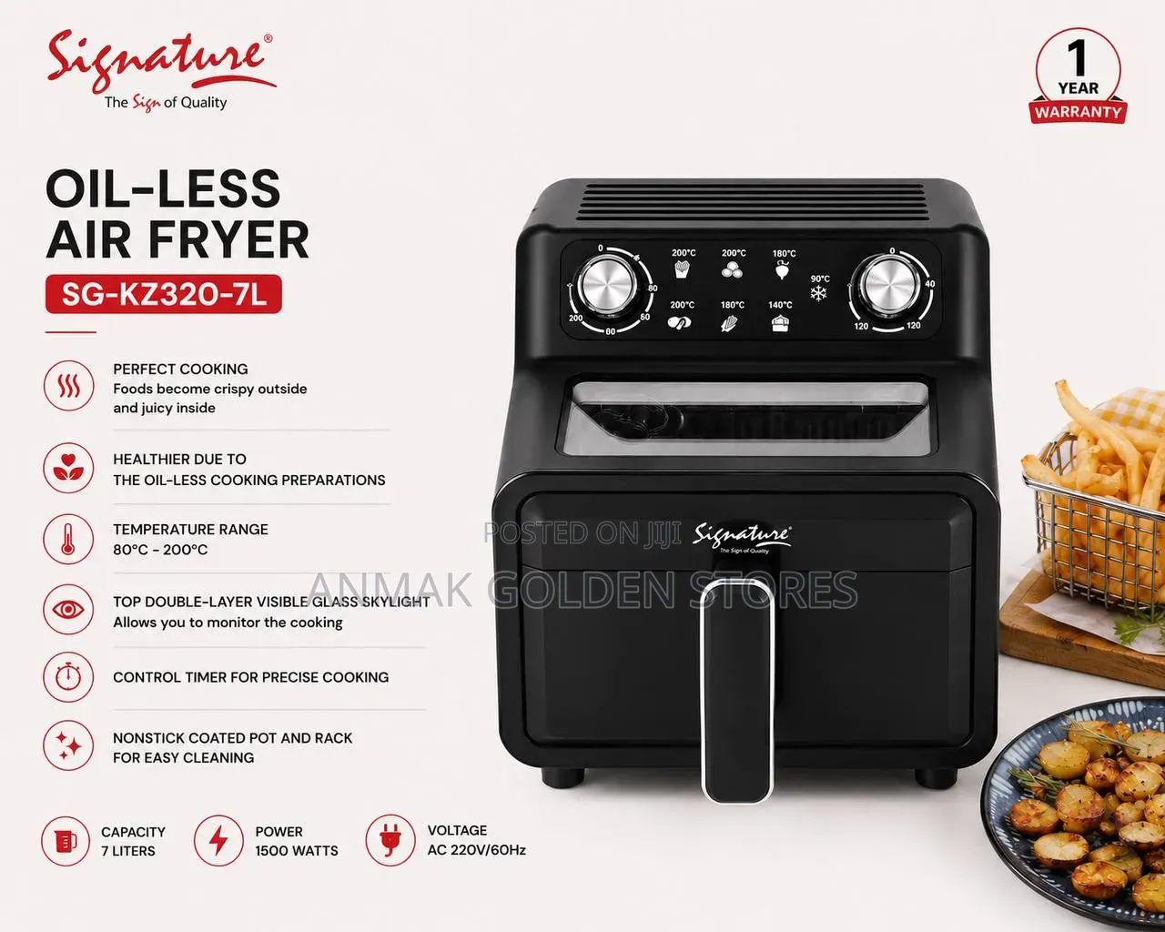 Signature Oil Less 7 LTR Air Fryer (1500w)
Sg-Kz320-7l