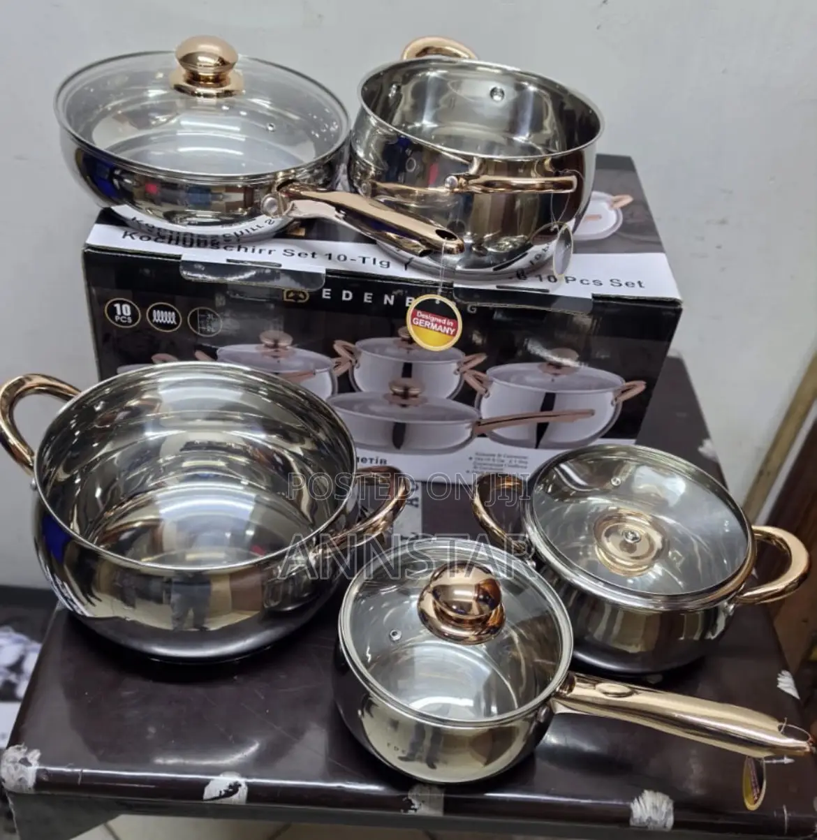 10 Pieces Gold Stainless Steel Edenburg Cookware