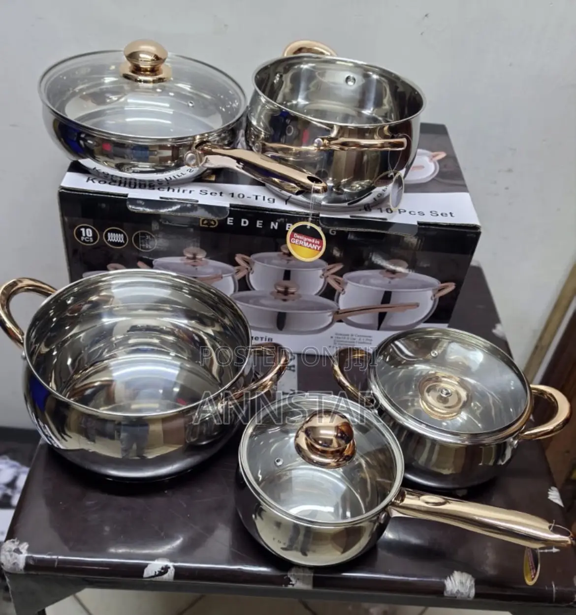 10 Pieces Gold Stainless Steel Edenburg Cookware