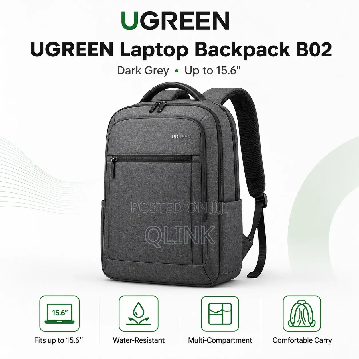 Ugreen Laptop Backpack B02 Dark Grey (Up to 15.6'')