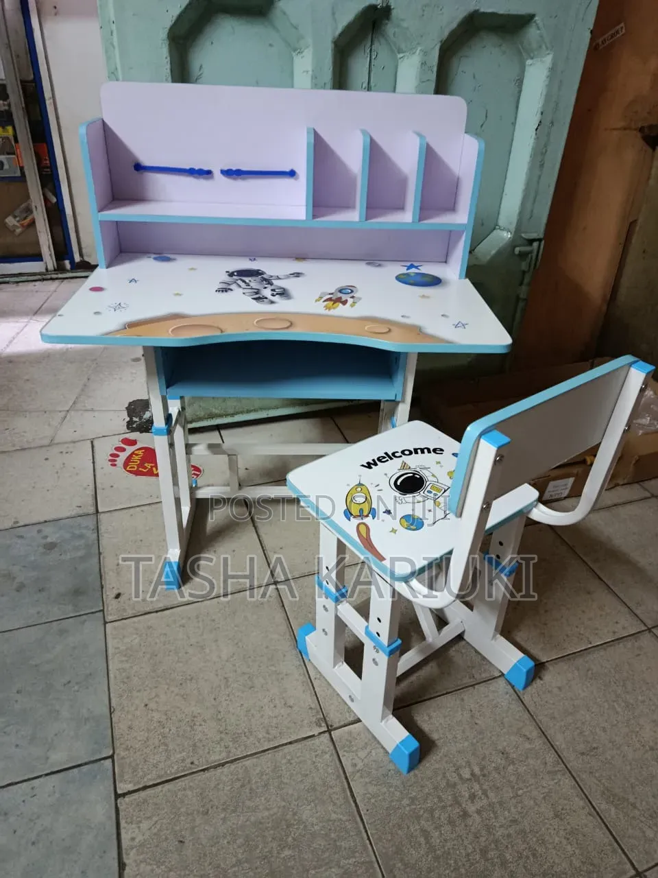 Kids Study Table With Cartons and Shelves