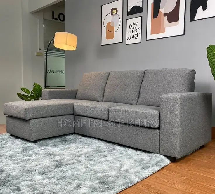 Home Sofa: Gray Spring Cushion L-Shaped Sectional Sofa