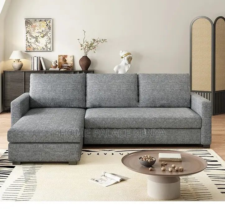 Home Sofa: Gray Spring Cushion L-Shaped Sectional Sofa