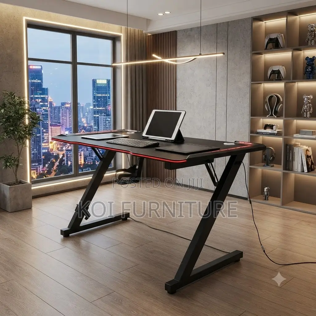 Office Desk; Office Gaming Desk With Led Side Lightings