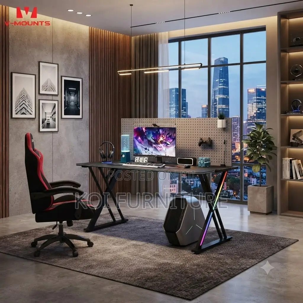 Office Desk; Office Gaming Desk With Led Side Lightings