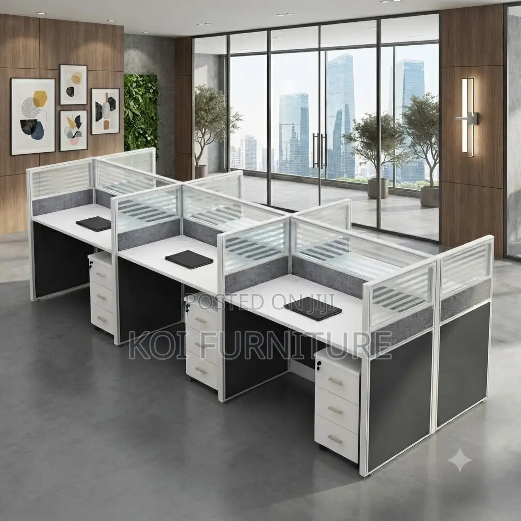 Office Desk; Six Users Modern Straight Way Office Workstation