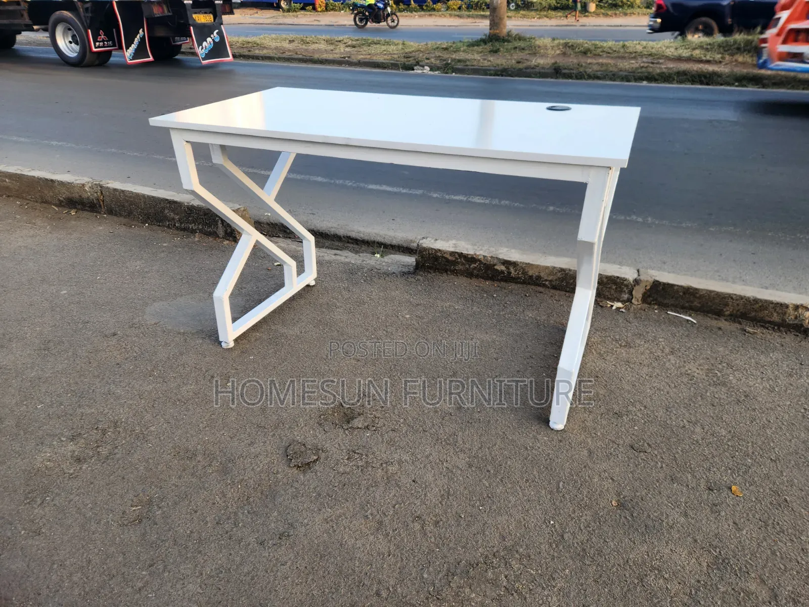 Modern White Office Desk With Geometric Metal Legs