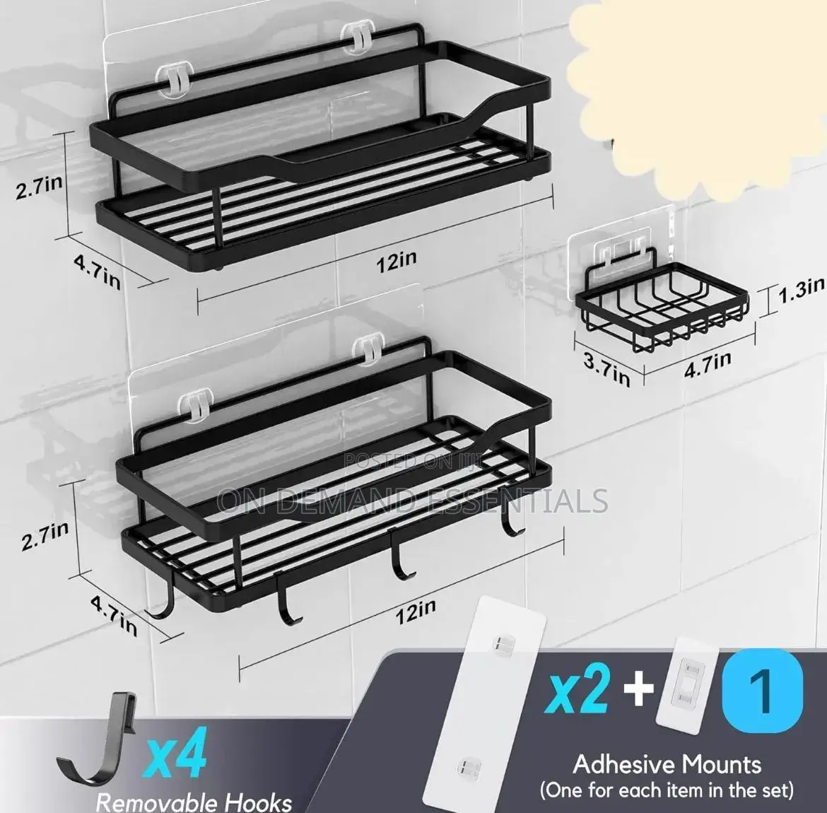 3 PCS Shower Caddy Shelf/Bathroom Organizer
