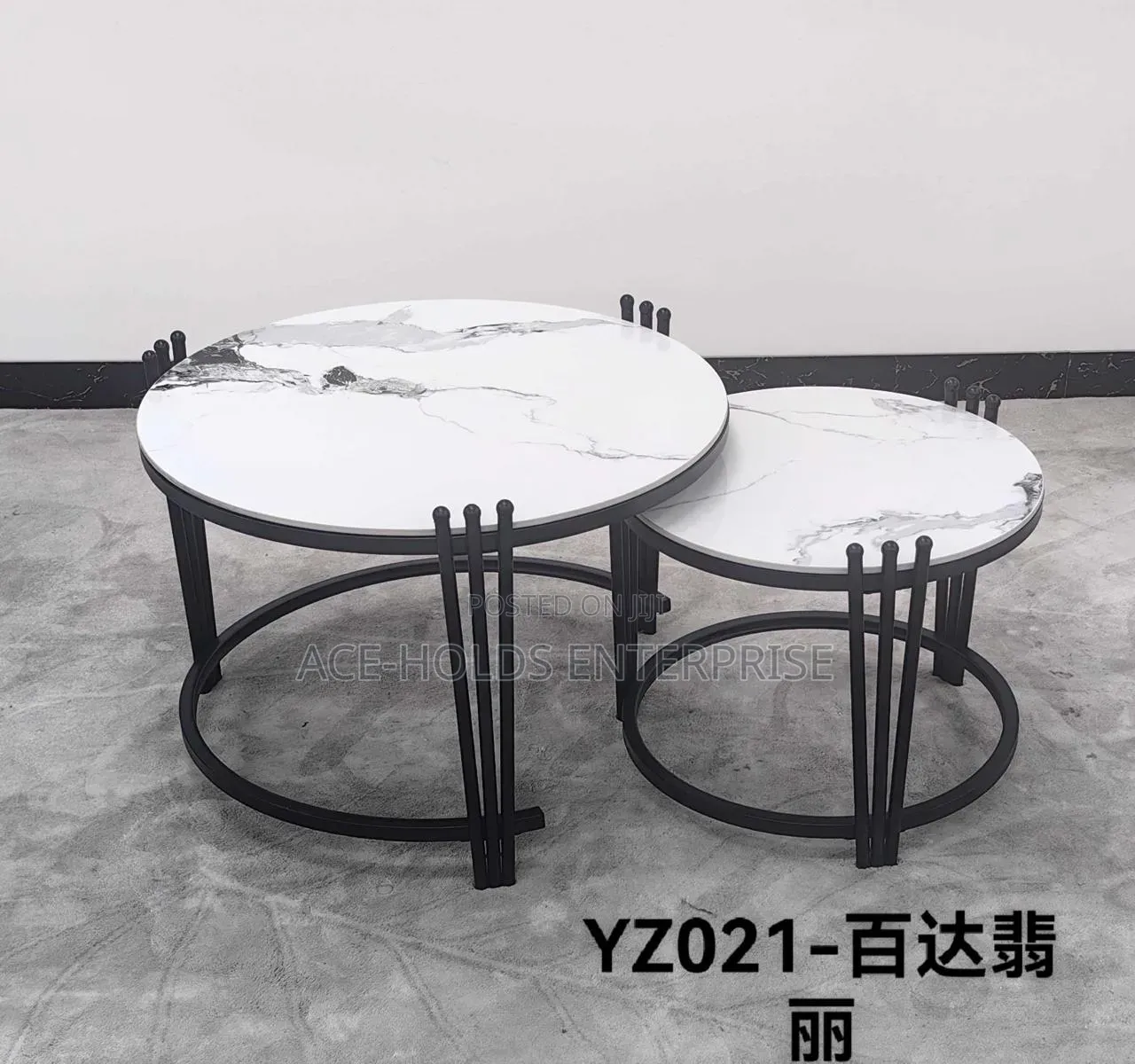 2 in 1 Executive Pure Marble Finish Top Coffee Table - Black Stand