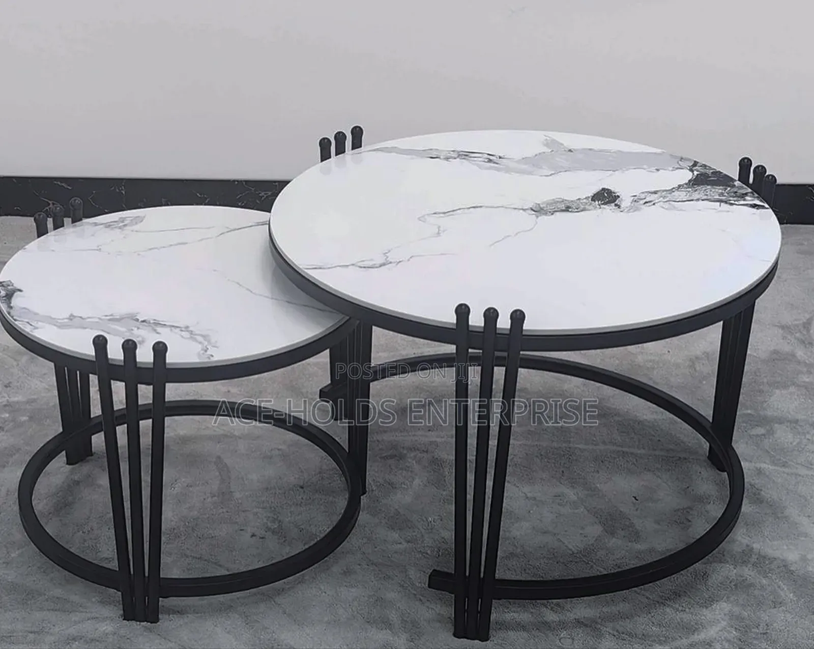 2 in 1 Executive Pure Marble Finish Top Coffee Table - Black Stand