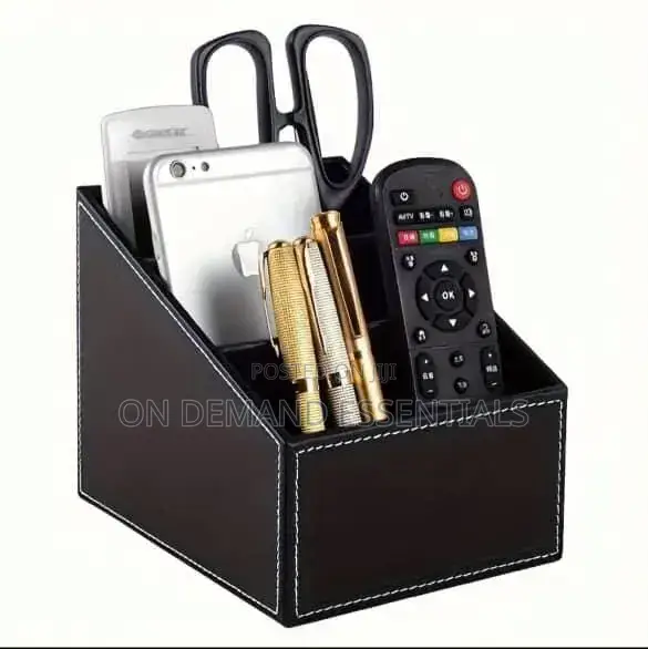 Multi-Compartment Leather Desk Organizer /Remote Organizer