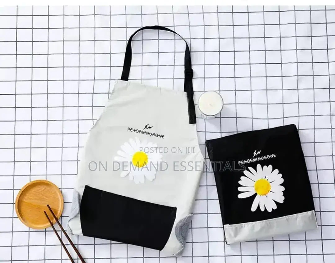 Waterproof Cute Floral Aprons Black and Cream