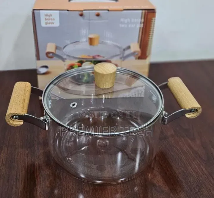 2 Wooden Handle High Boron Heavy Borosilicate Glass Cookware
