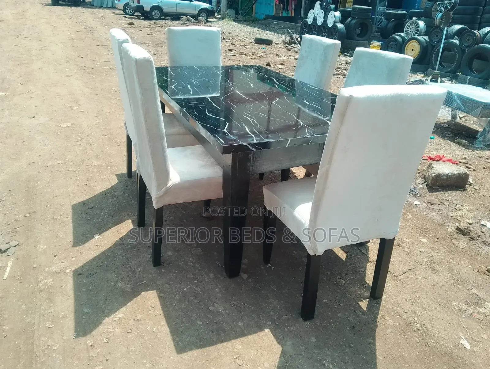6 Seater Dining Set in Black Marble Top: Pay on Delivery