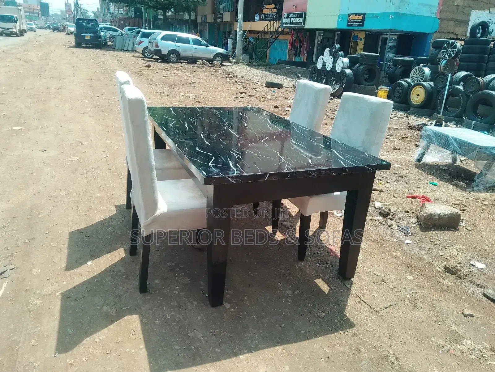 6 Seater Dining Set in Black Marble Top: Pay on Delivery