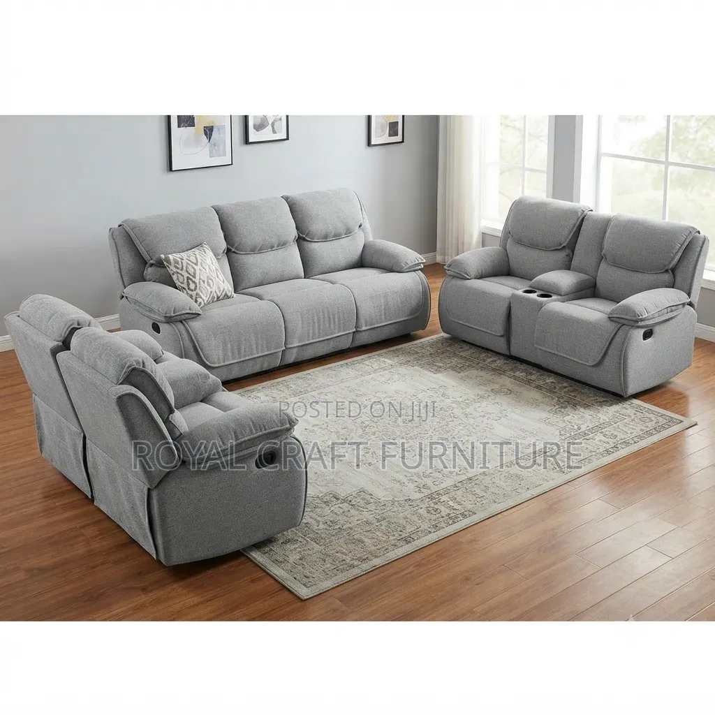Luxury Grey Semi Recliner Sofa Set (3-Seater, 2-Seater + Armchair)
