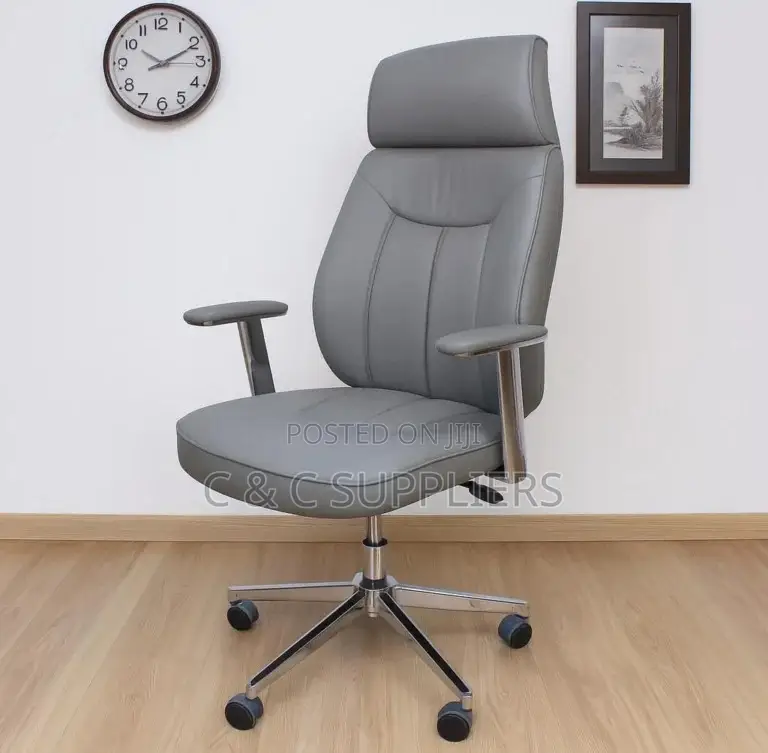 Gray Leather High Back Swivel Chair