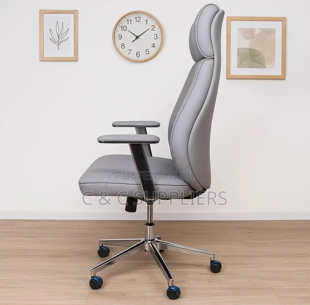 Gray Leather High Back Swivel Chair