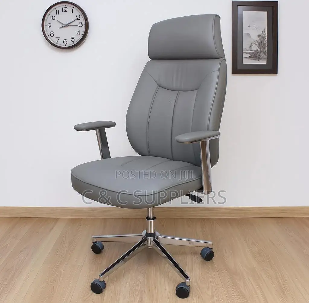 Gray Leather High Back Swivel Chair