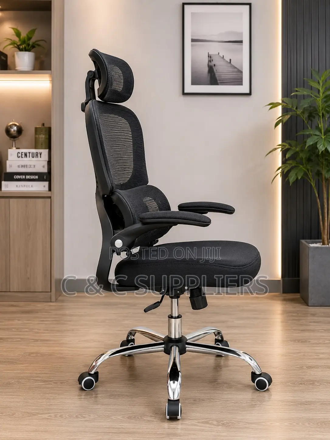 High Back Mesh Flip Up Arm Chair