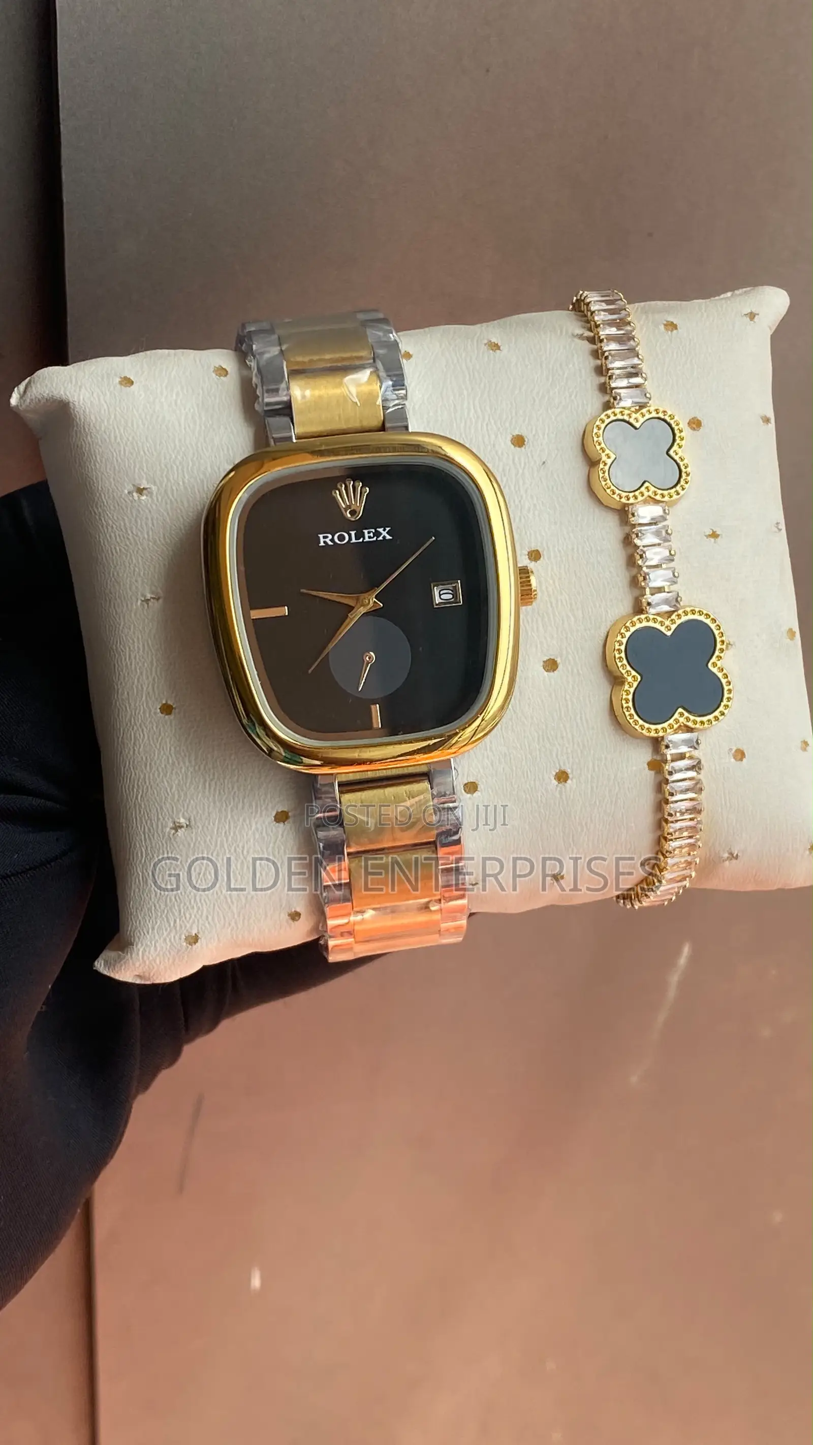 Rolex Gold Black Elegant Wristwear Set – Luxury Watch + Bracelet