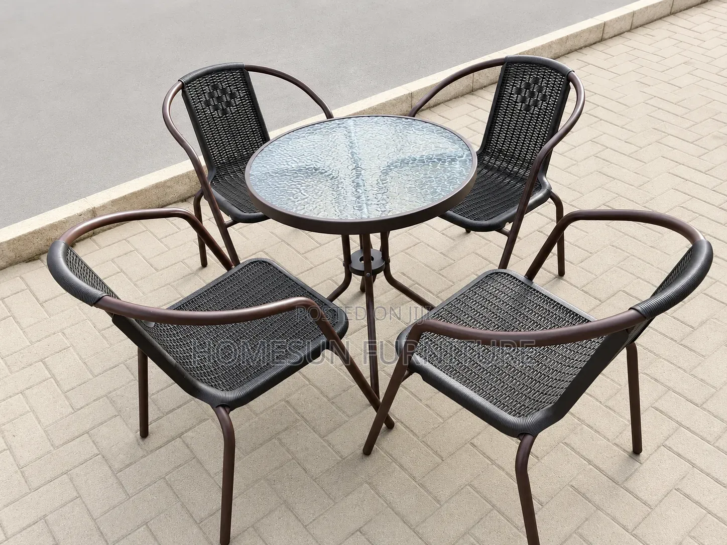 4-Seater Outdoor Patio Bistro Set – Glass Table Woven Chairs
