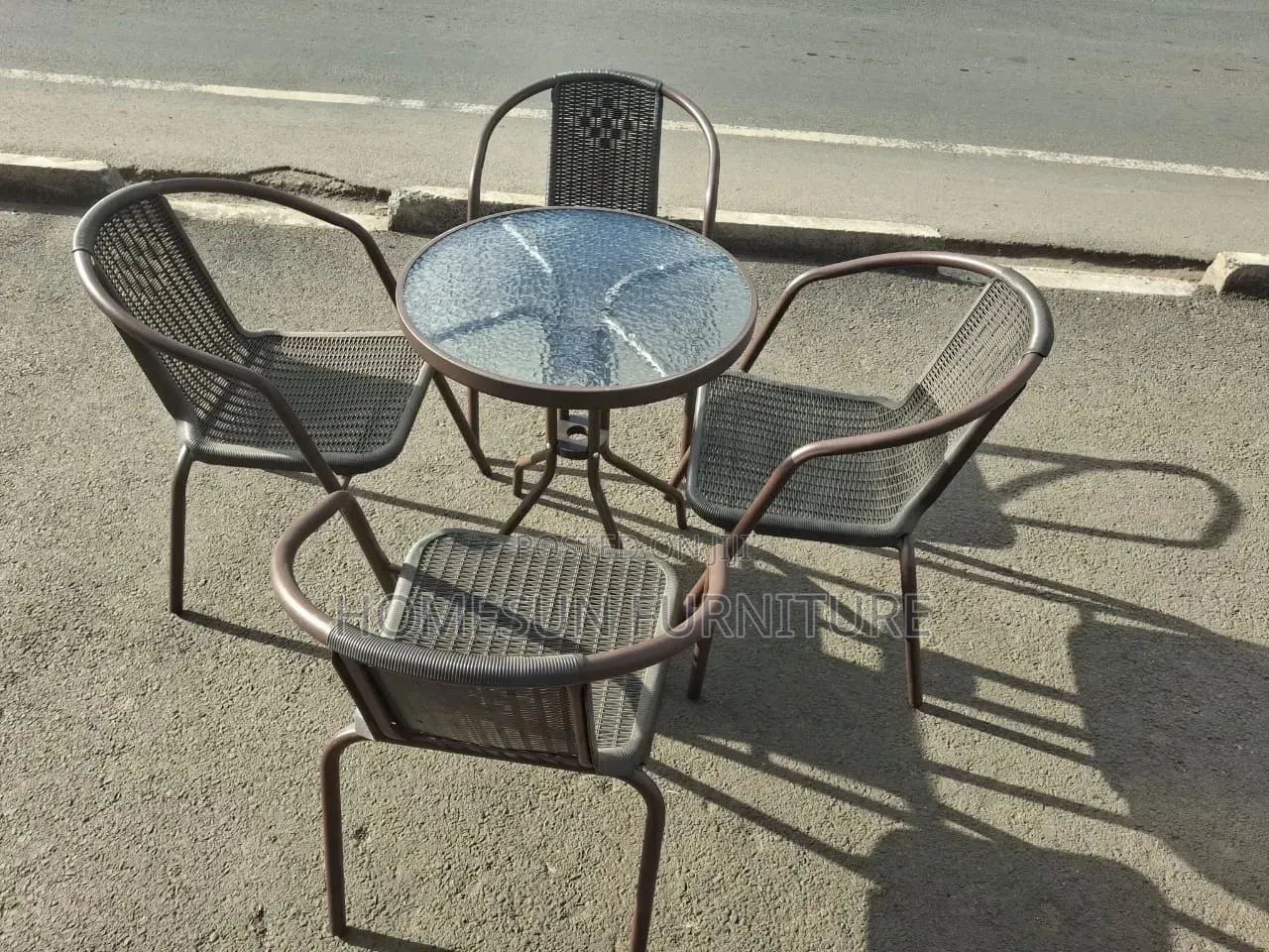 4-Seater Outdoor Patio Bistro Set – Glass Table Woven Chairs