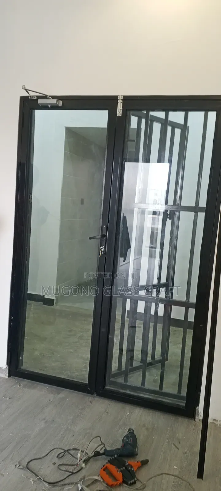 Aluminium Double Door Complete With Glass and Door Closer