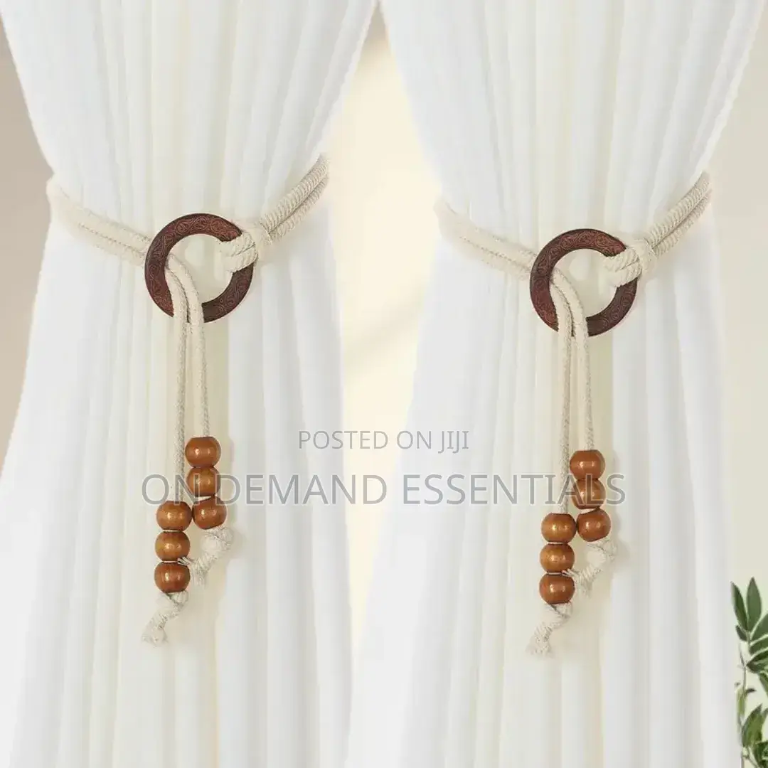2 Pieces Vintage Natural Wood Curtain Tiebacks