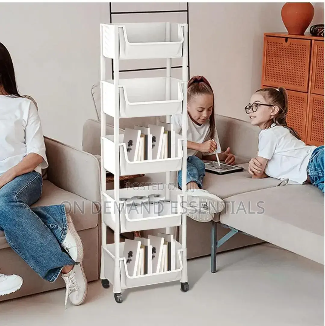 5-Tier Rolling Trolley Storage Organizer, Slim Utility Cart