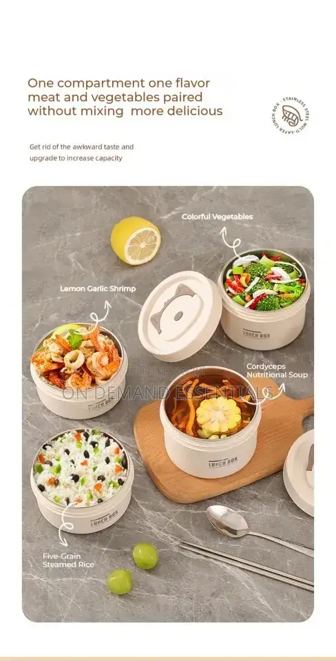 Round 550ml Bento Lunch Box, Stainless Steel With Lid, Large Capacity
