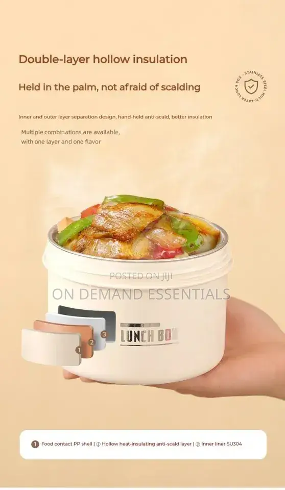 Round 550ml Bento Lunch Box, Stainless Steel With Lid, Large Capacity