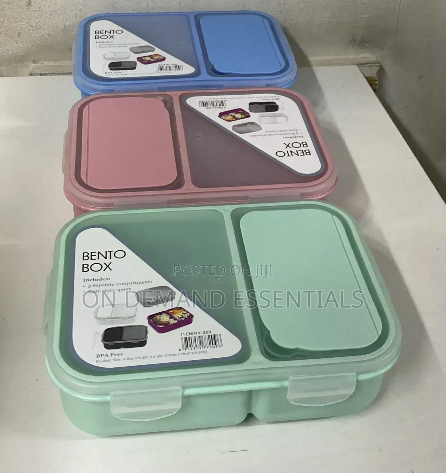 2-Compartment, 2-Grid Bento Lunch Box With Spoon
